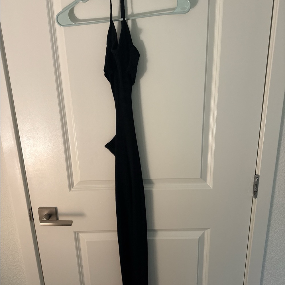 Meshki Black Maxi Slip Dress with Spaghetti Straps